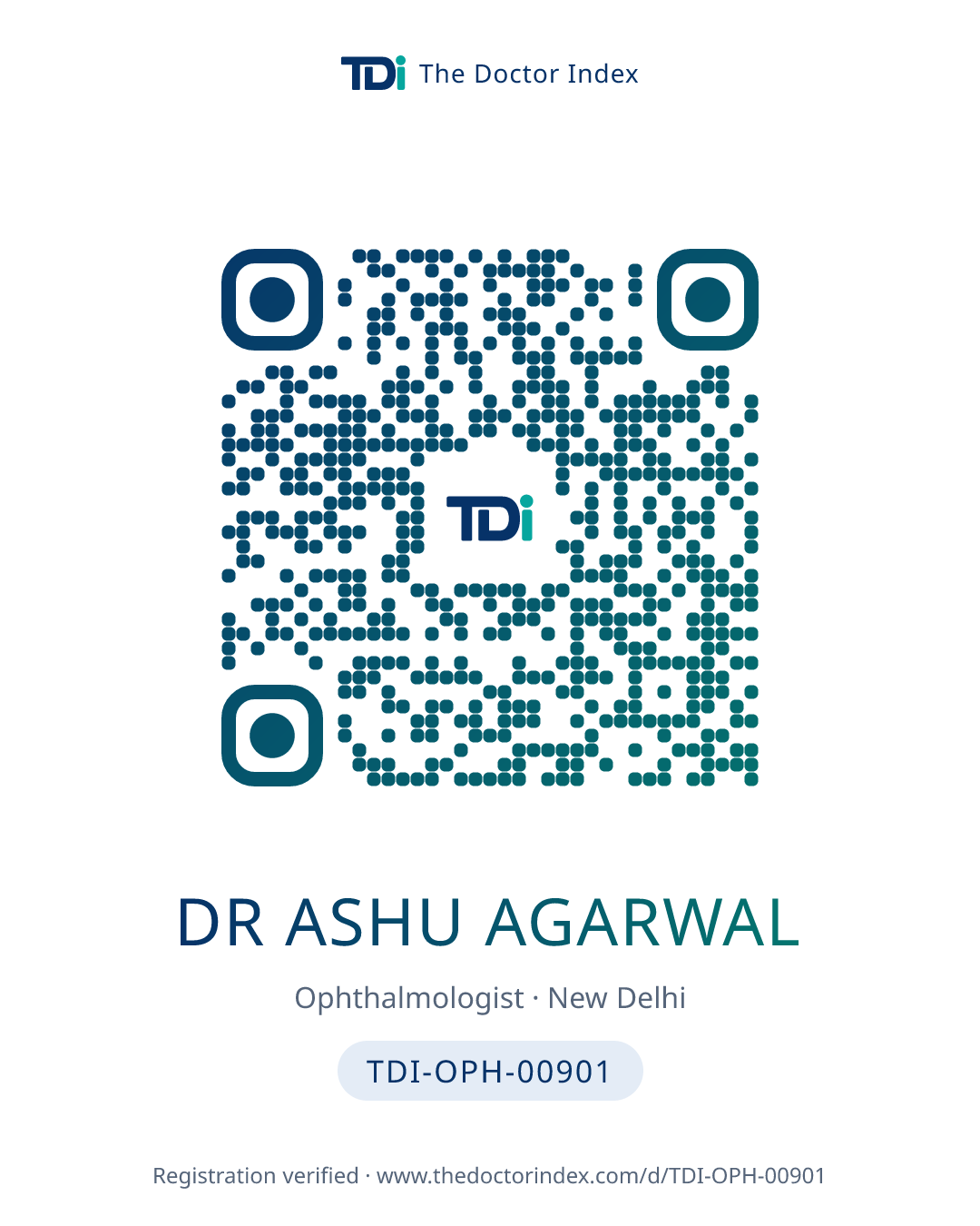 QR card for Dr Ashu Agarwal, TDI-OPH-00901