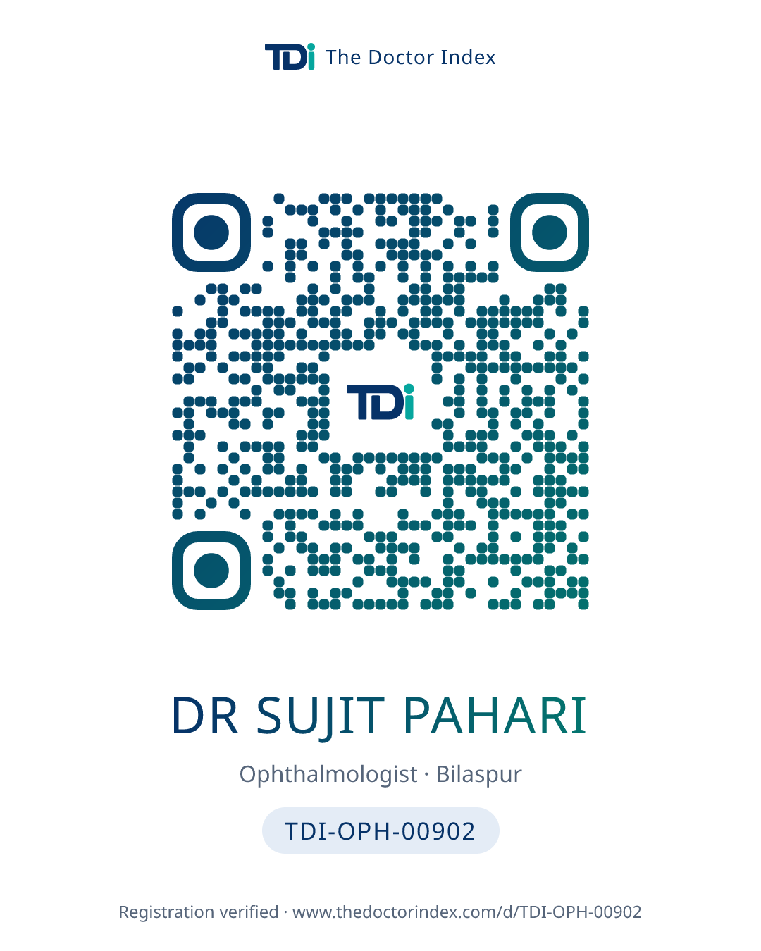 QR card for Dr Sujit Pahari, TDI-OPH-00902