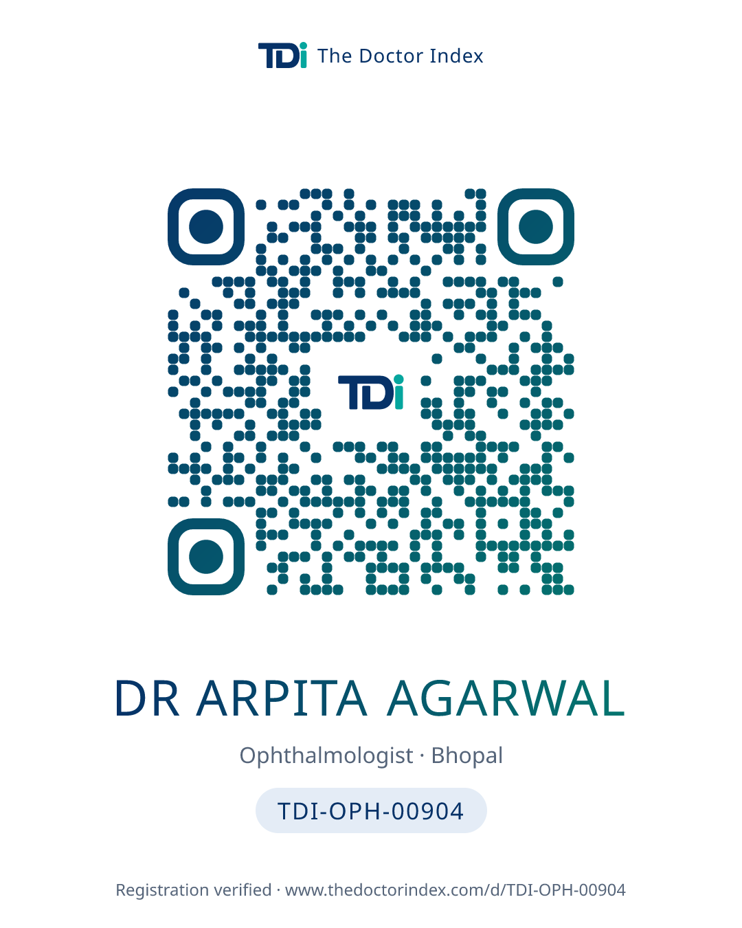 QR card for Dr Arpita Agarwal, TDI-OPH-00904