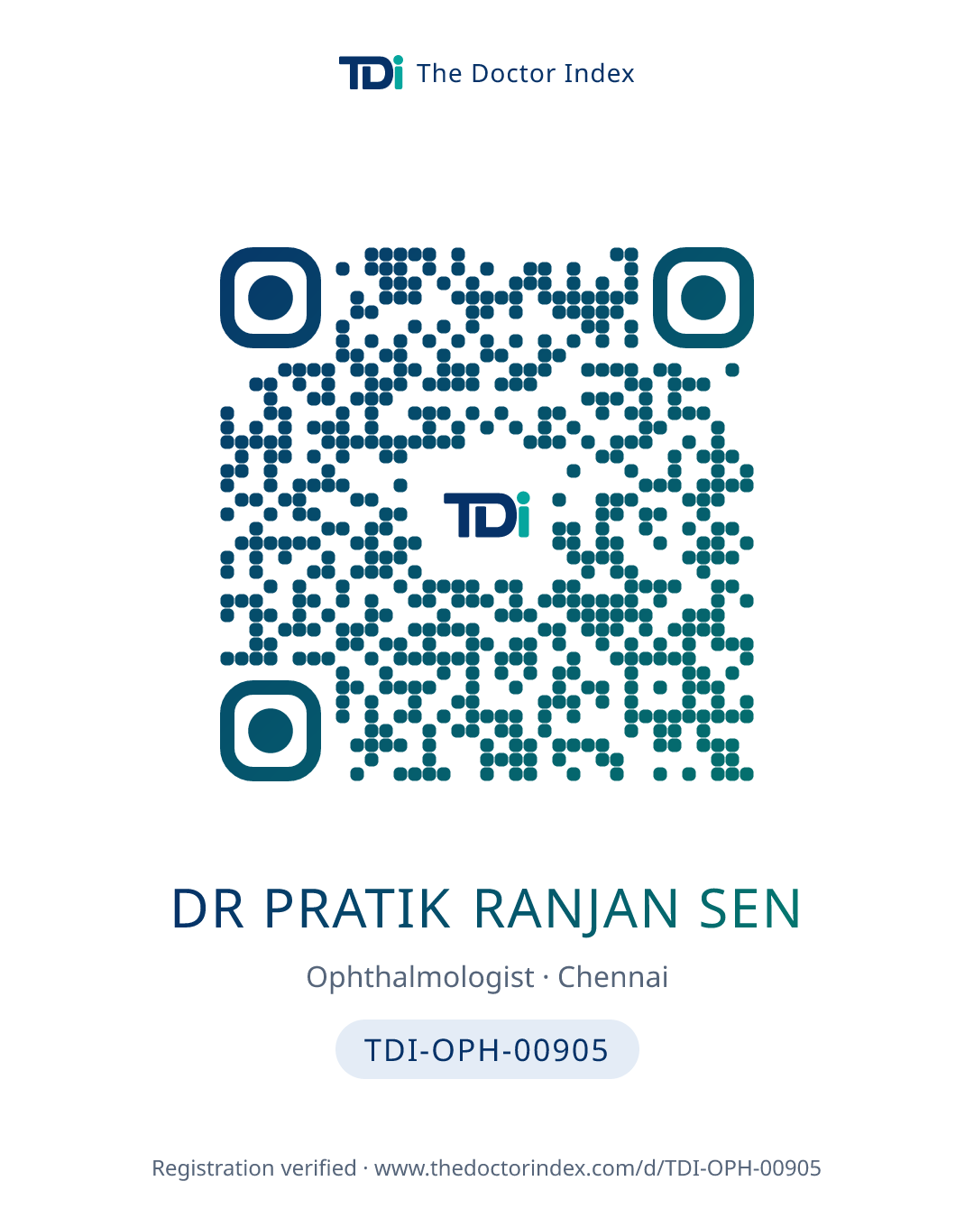 QR card for Dr Pratik Ranjan Sen, TDI-OPH-00905