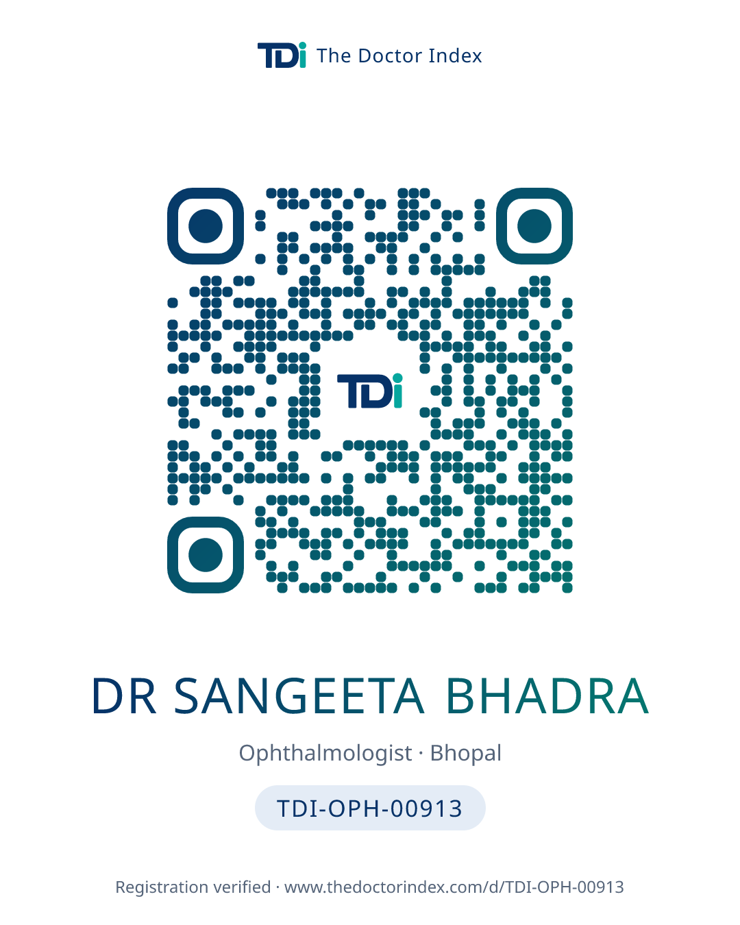 QR card for Dr Sangeeta Bhadra, TDI-OPH-00913