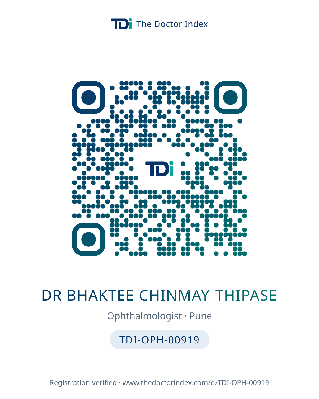 QR card for Dr Bhaktee Chinmay Thipase, TDI-OPH-00919