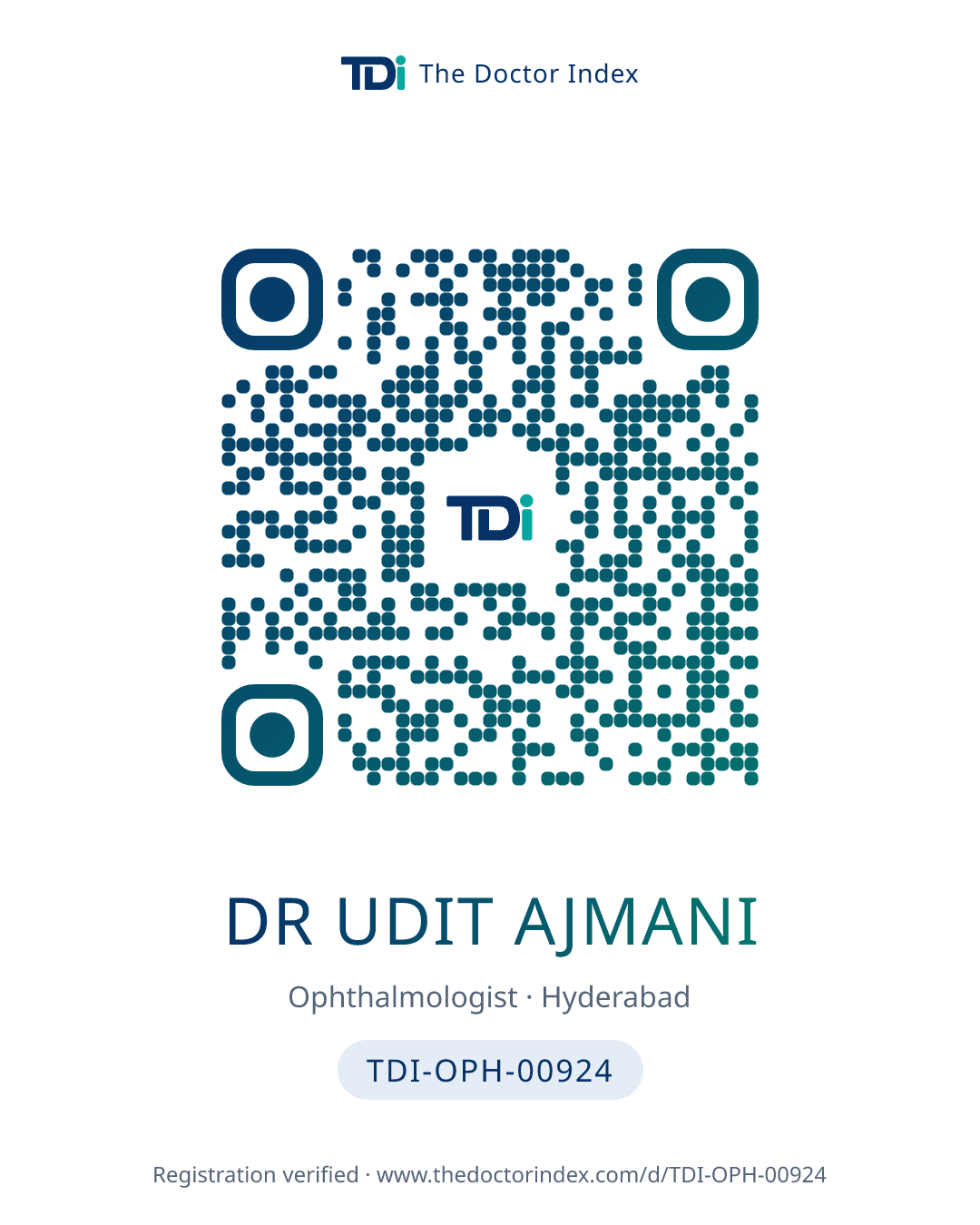QR card for Dr Udit Ajmani, TDI-OPH-00924