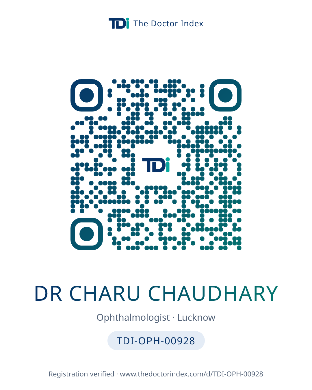 QR card for Dr Charu Chaudhary, TDI-OPH-00928