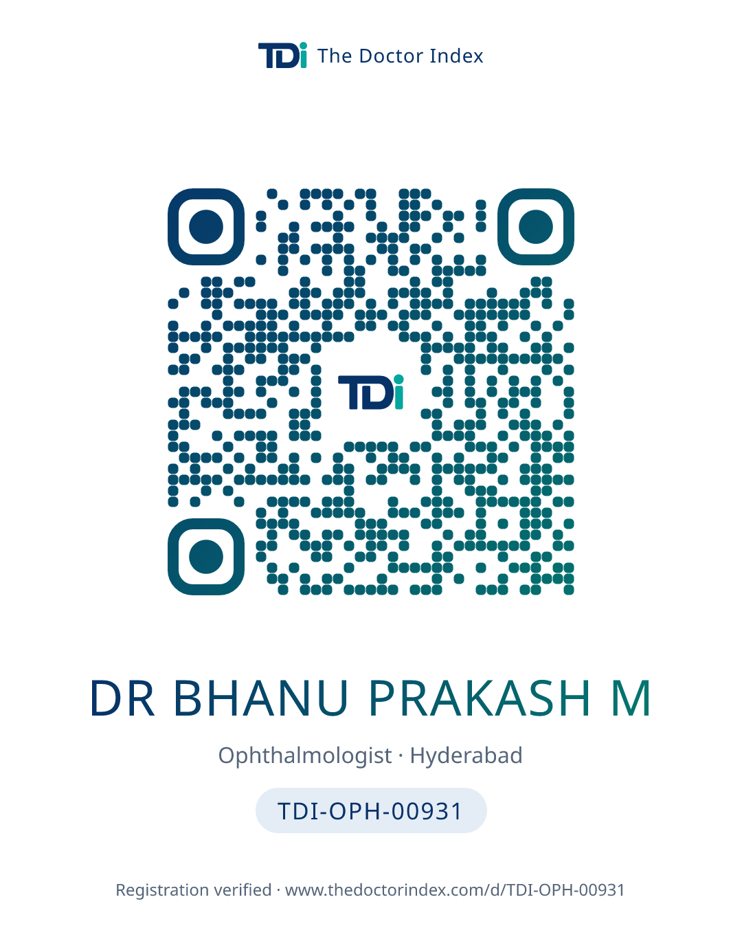 QR card for Dr Bhanu Prakash M, TDI-OPH-00931