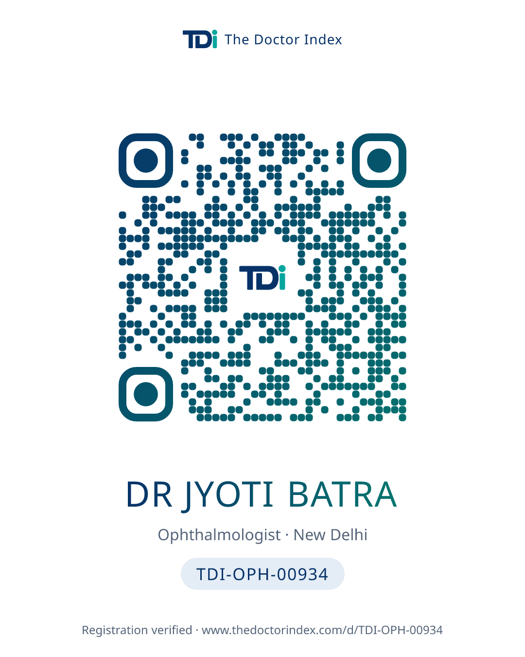 QR card for Dr Jyoti Batra, TDI-OPH-00934