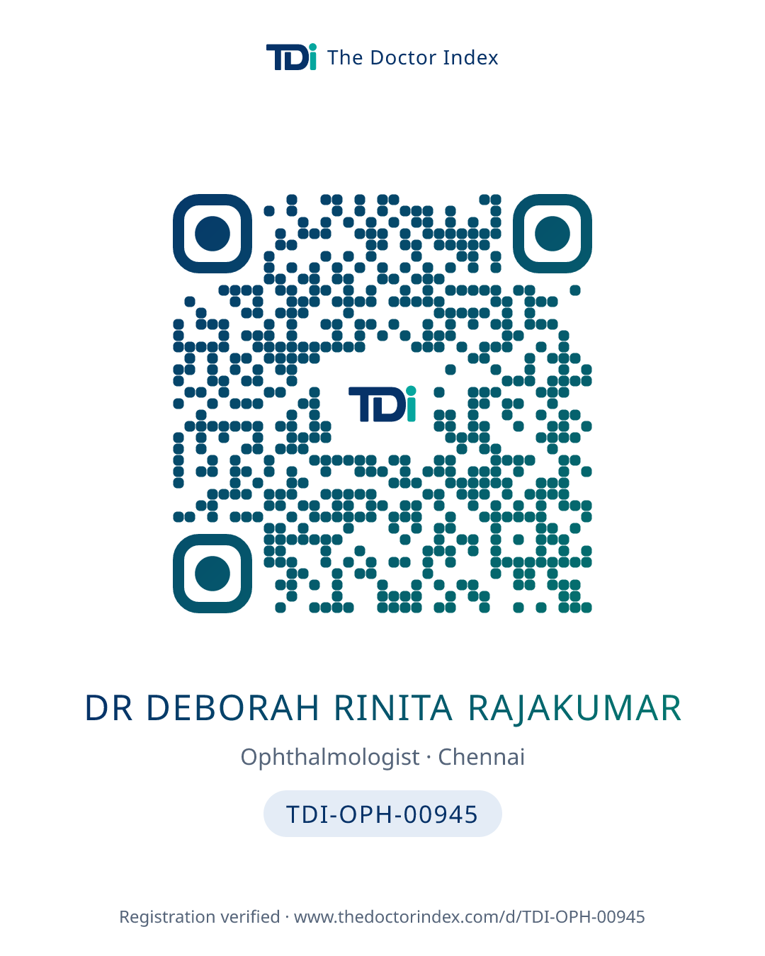 QR card for Dr Deborah Rinita Rajakumar, TDI-OPH-00945