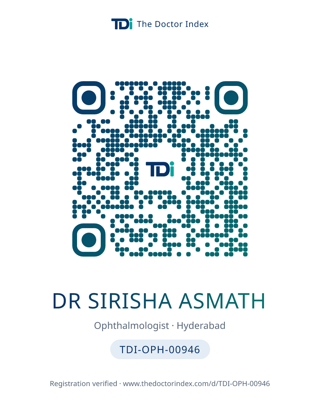 QR card for Dr Sirisha Asmath, TDI-OPH-00946
