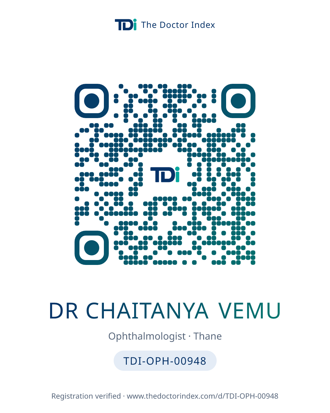 QR card for Dr Chaitanya Vemu, TDI-OPH-00948