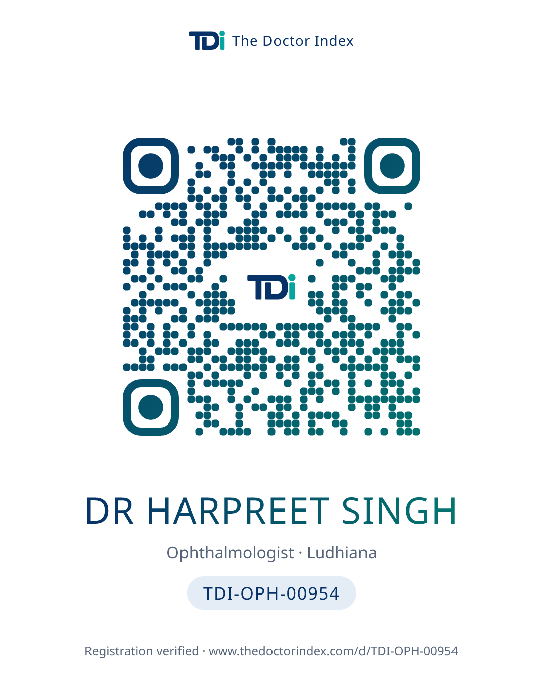 QR card for Dr Harpreet Singh, TDI-OPH-00954