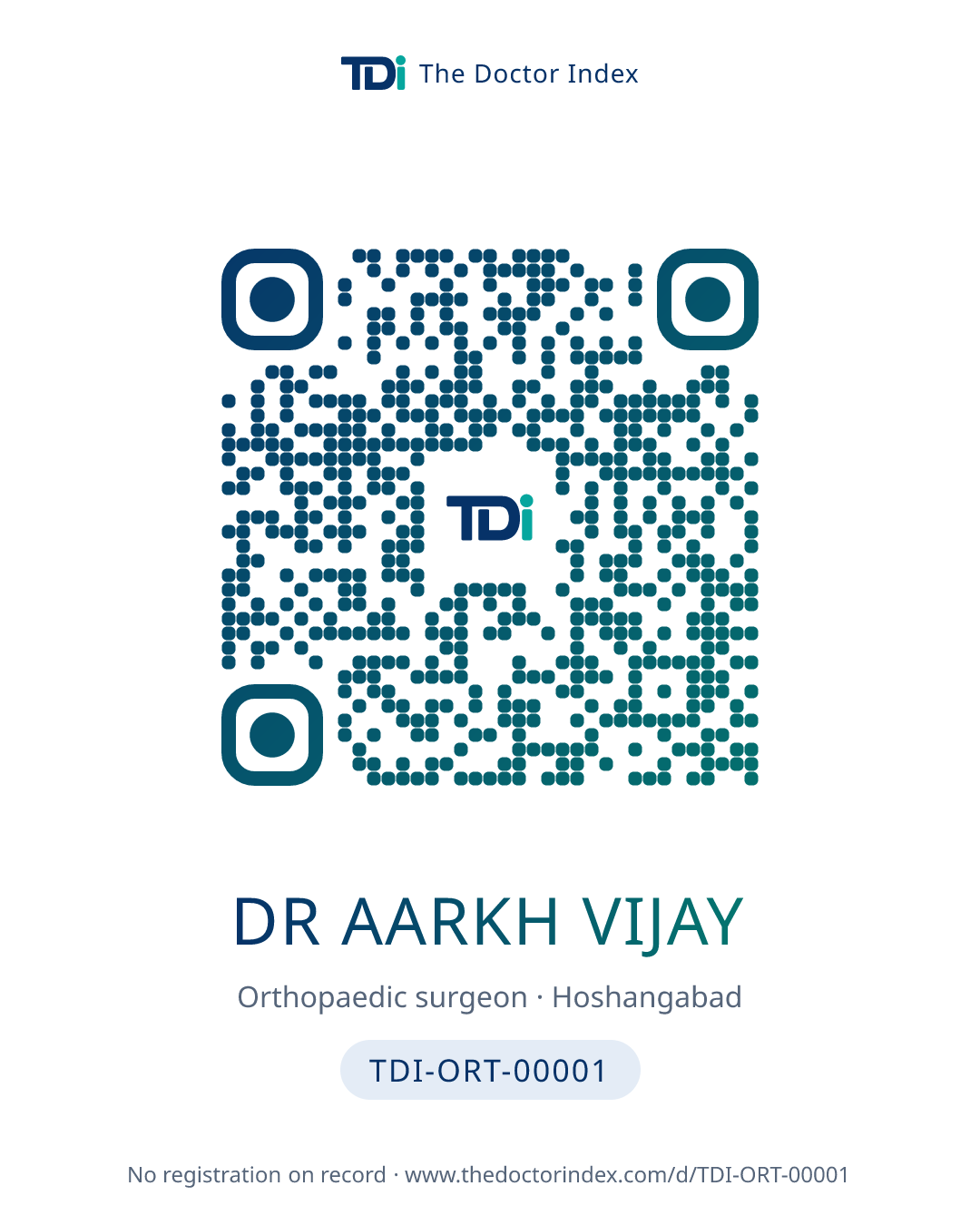 QR card for Dr Aarkh Vijay, TDI-ORT-00001