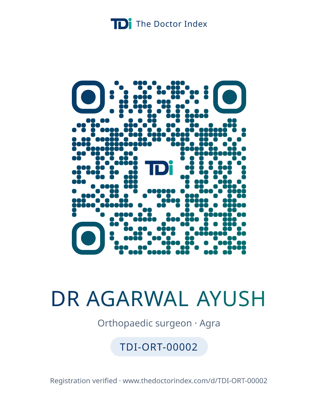 QR card for Dr Agarwal Ayush, TDI-ORT-00002