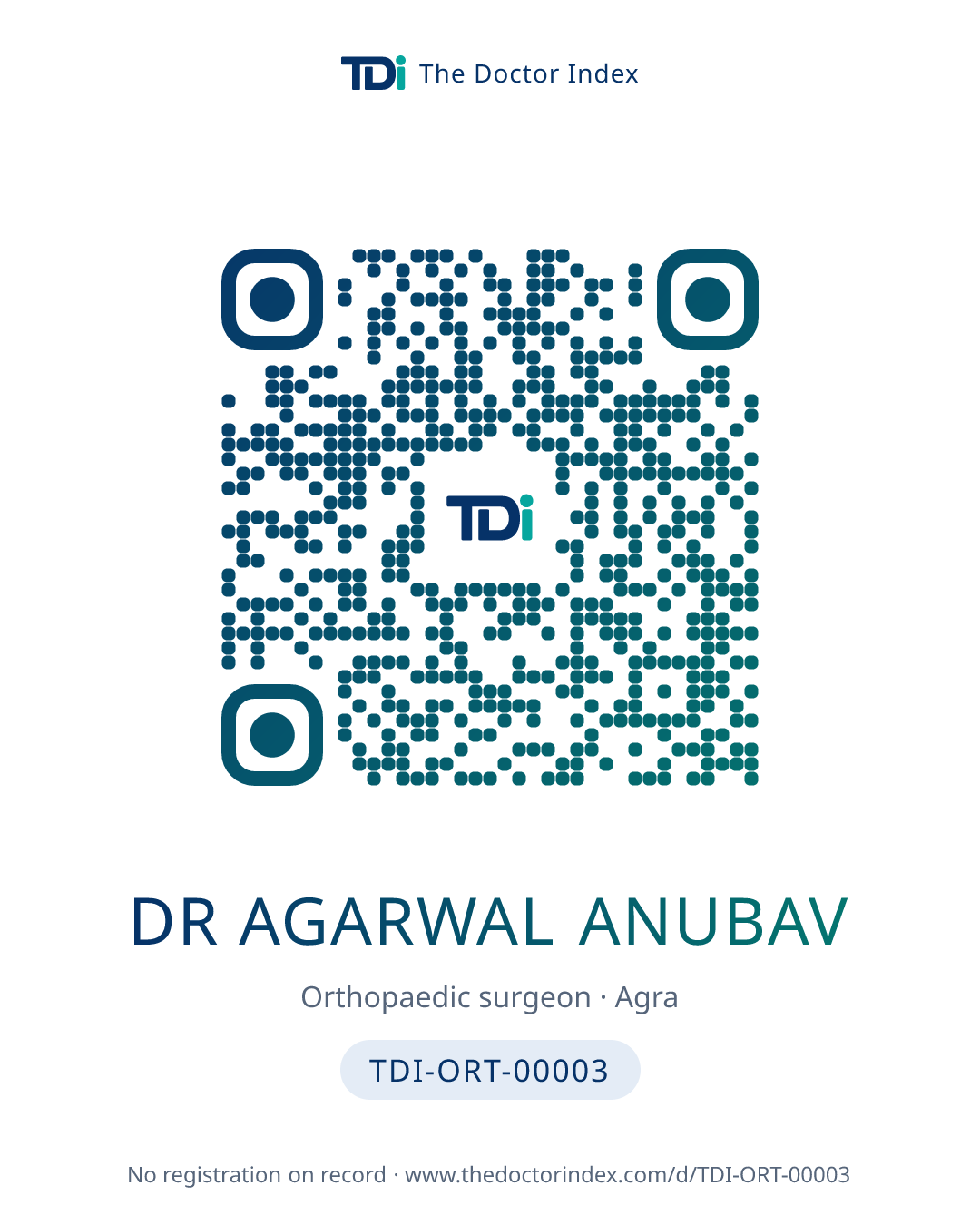 QR card for Dr Agarwal Anubav, TDI-ORT-00003
