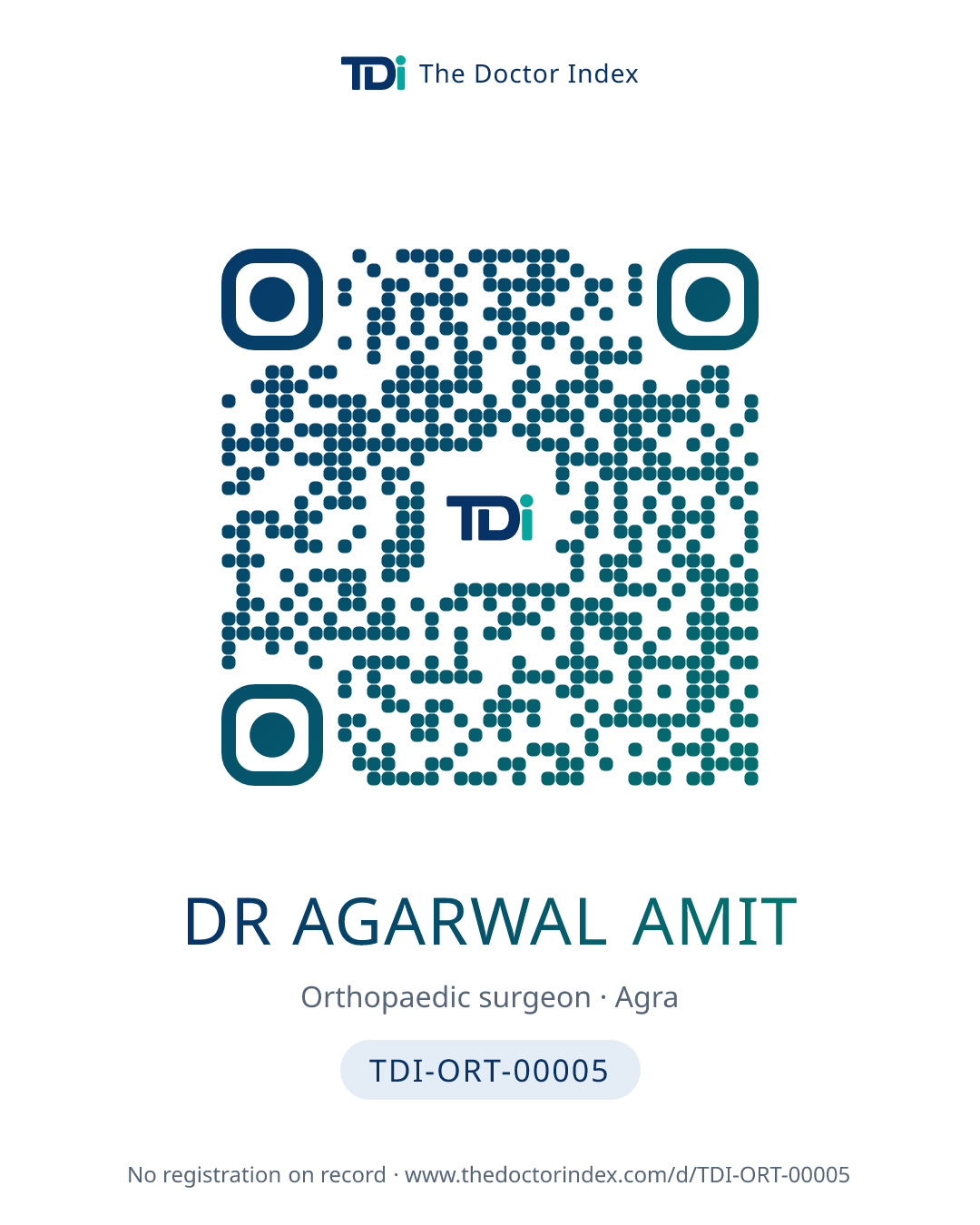 QR card for Dr Agarwal Amit, TDI-ORT-00005
