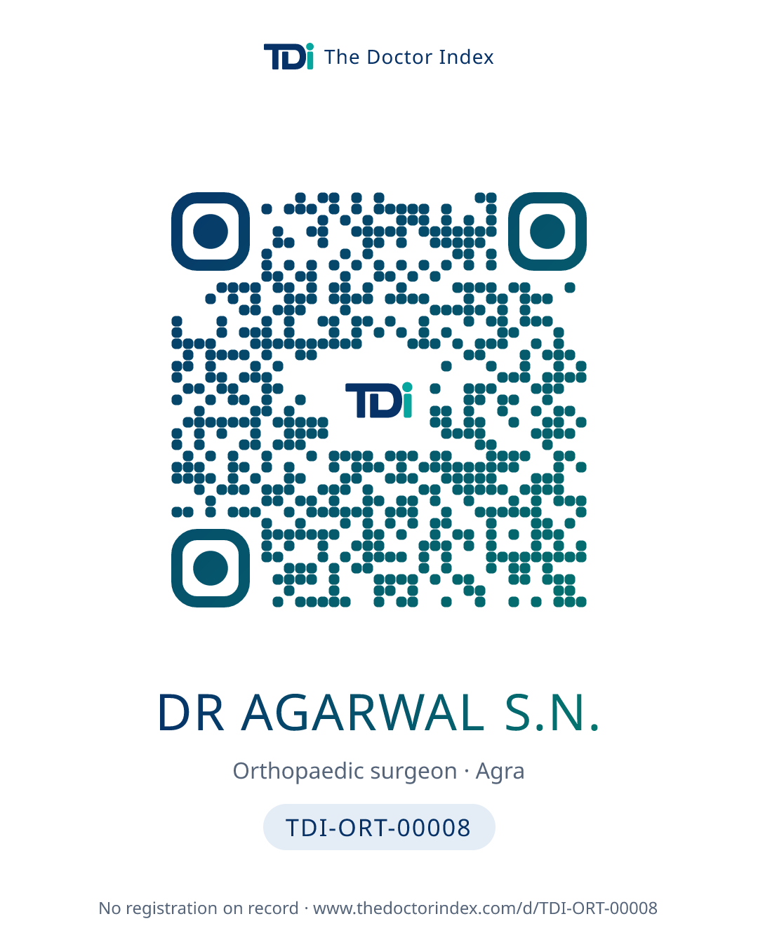 QR card for Dr Agarwal S.N., TDI-ORT-00008