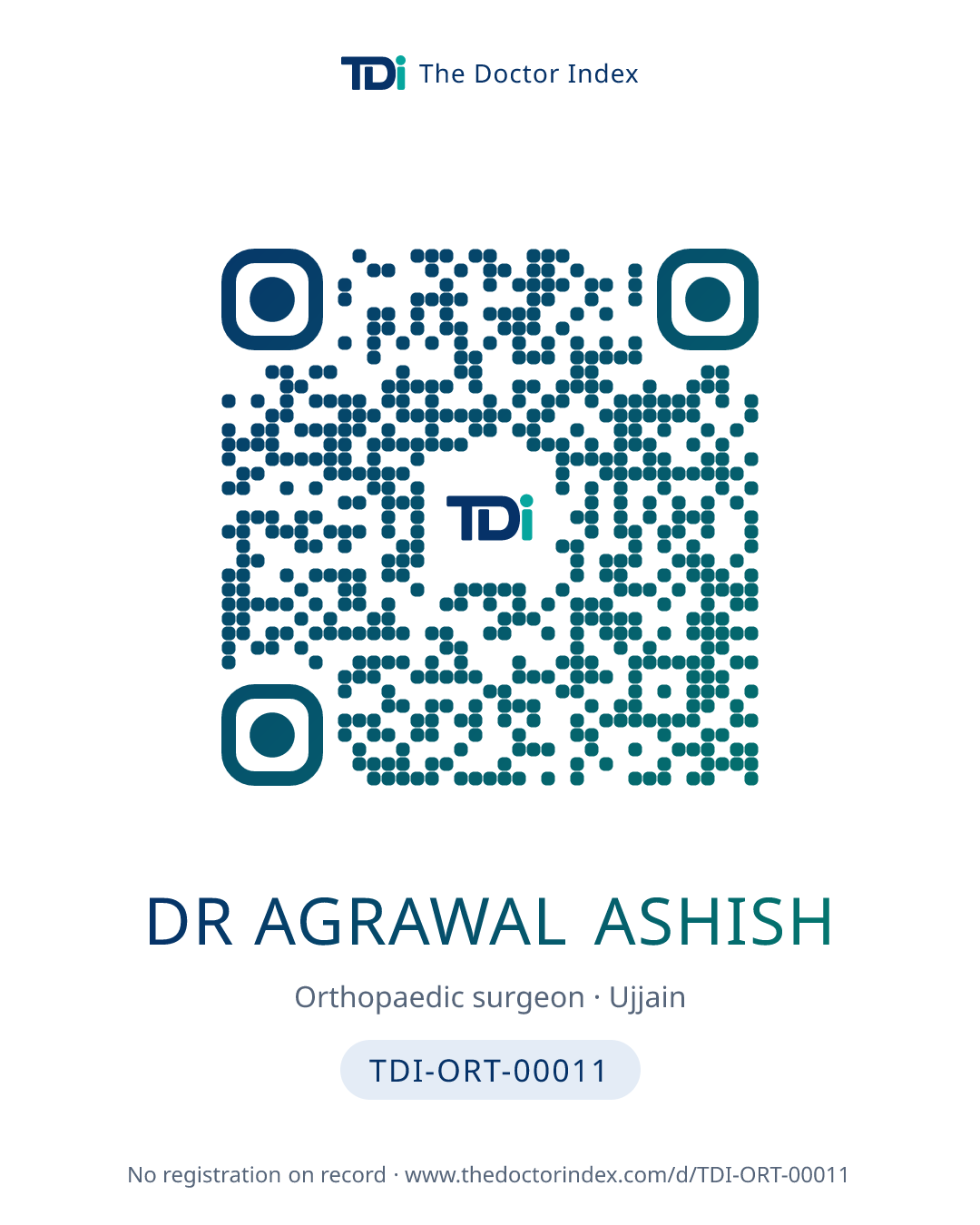 QR card for Dr Agrawal Ashish, TDI-ORT-00011