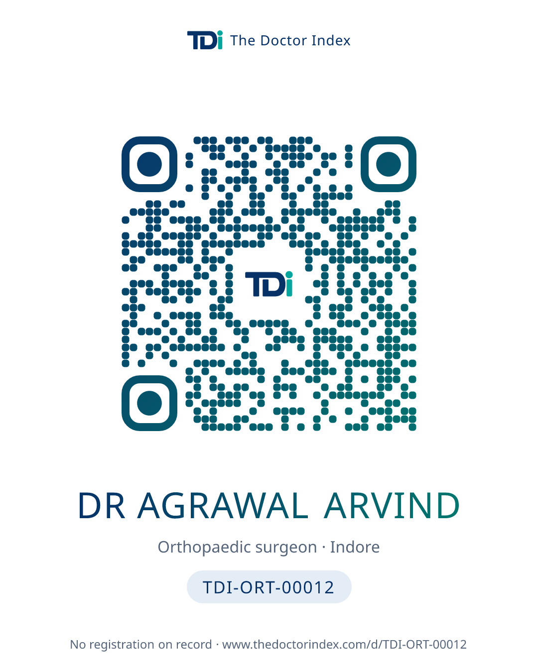QR card for Dr Agrawal Arvind, TDI-ORT-00012
