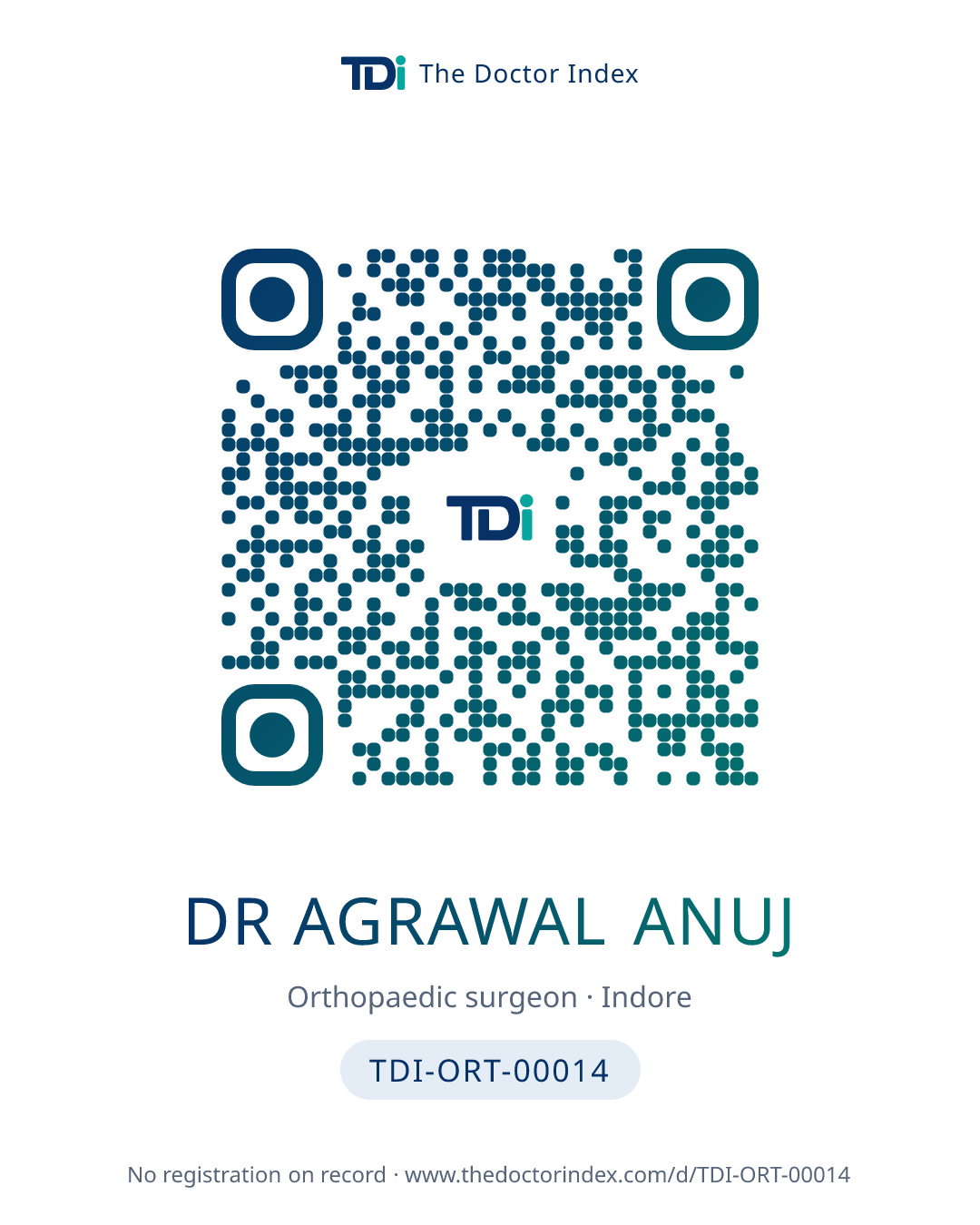 QR card for Dr Agrawal Anuj, TDI-ORT-00014