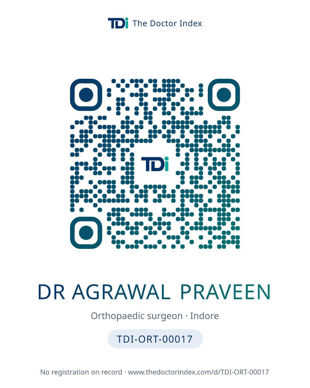 QR card for Dr Agrawal Praveen, TDI-ORT-00017