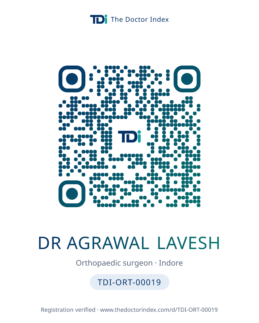 QR card for Dr Agrawal Lavesh, TDI-ORT-00019