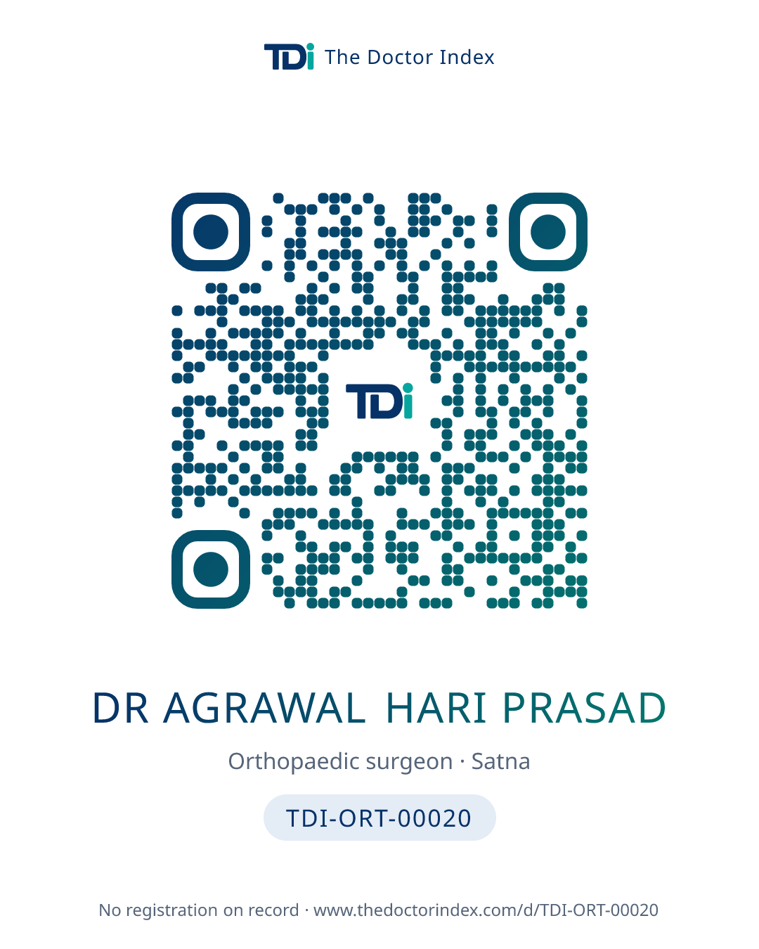 QR card for Dr Agrawal Hari Prasad, TDI-ORT-00020