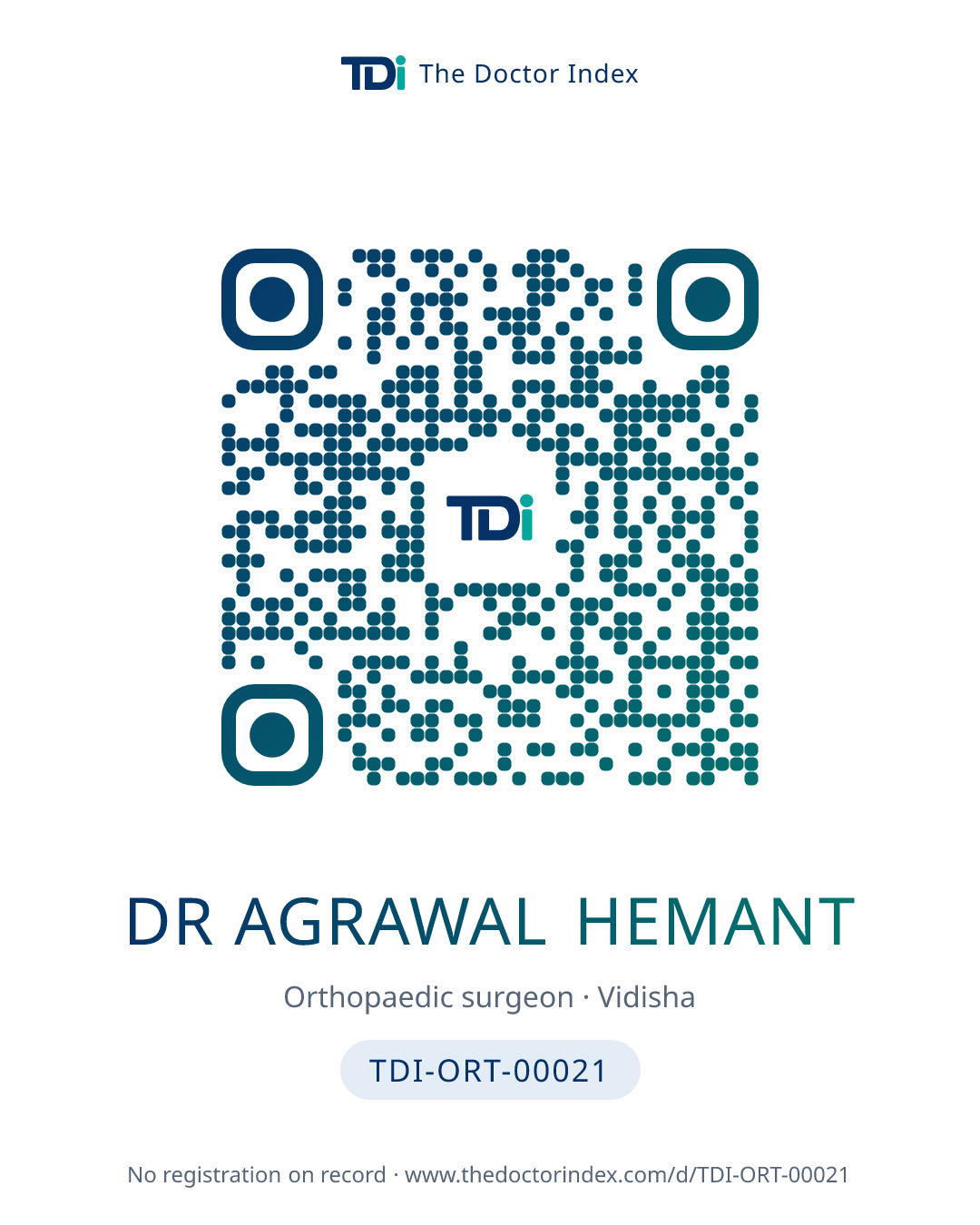QR card for Dr Agrawal Hemant, TDI-ORT-00021