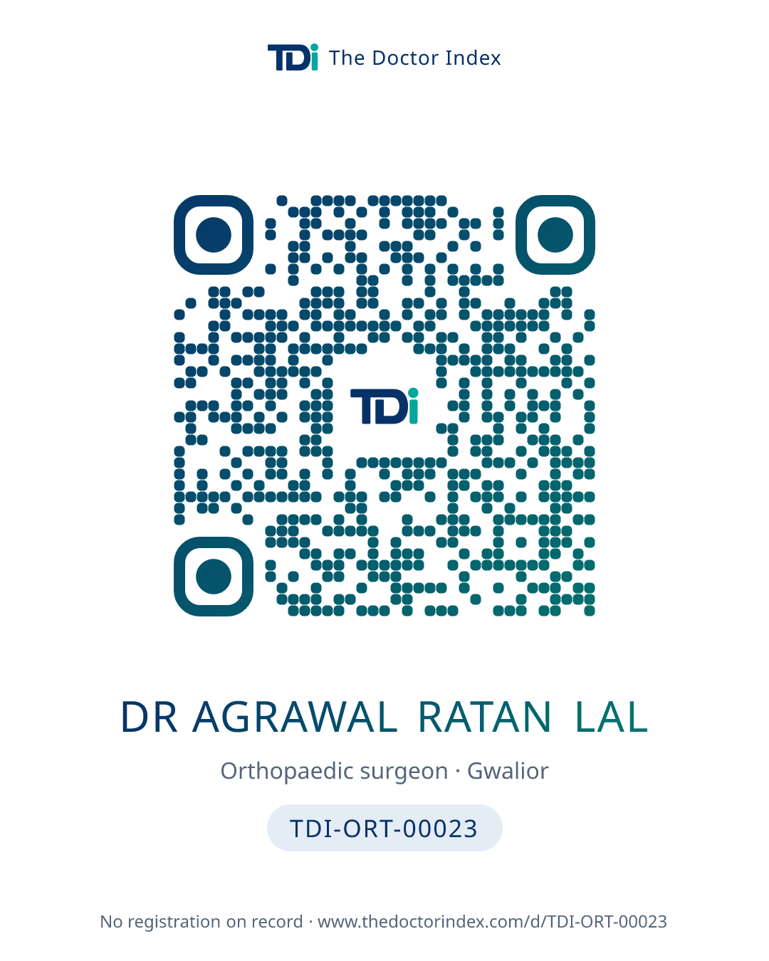 QR card for Dr Agrawal Ratan Lal, TDI-ORT-00023