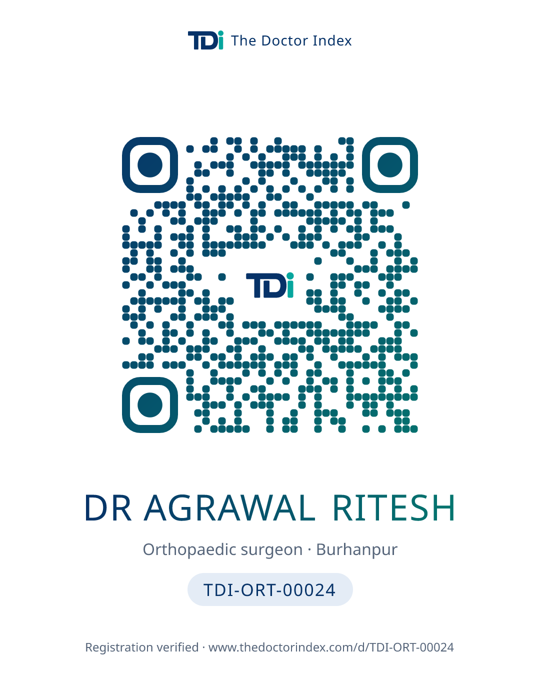 QR card for Dr Agrawal Ritesh, TDI-ORT-00024