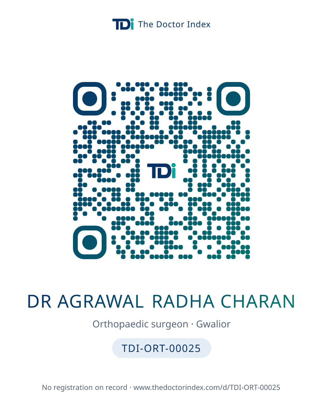 QR card for Dr Agrawal Radha Charan, TDI-ORT-00025