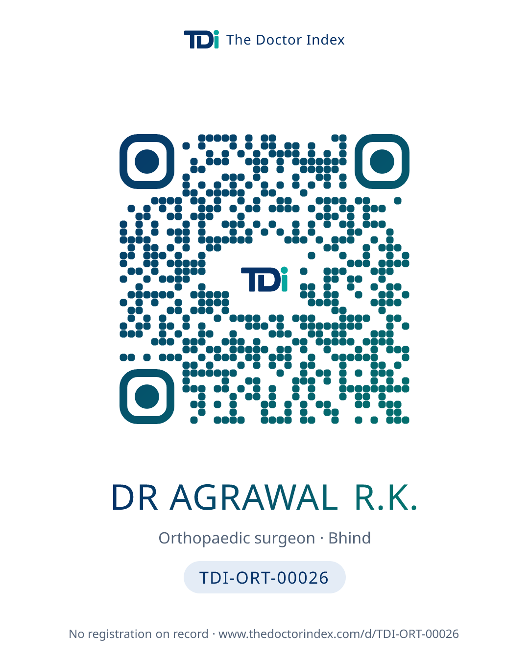 QR card for Dr Agrawal R.K., TDI-ORT-00026