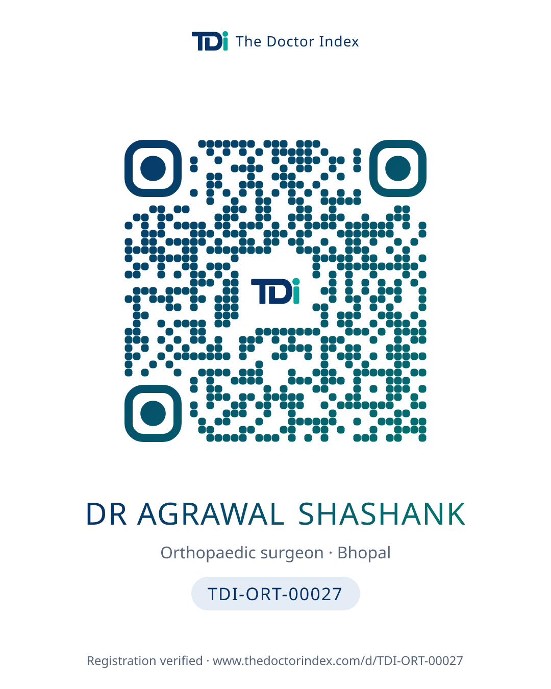 QR card for Dr Agrawal Shashank, TDI-ORT-00027