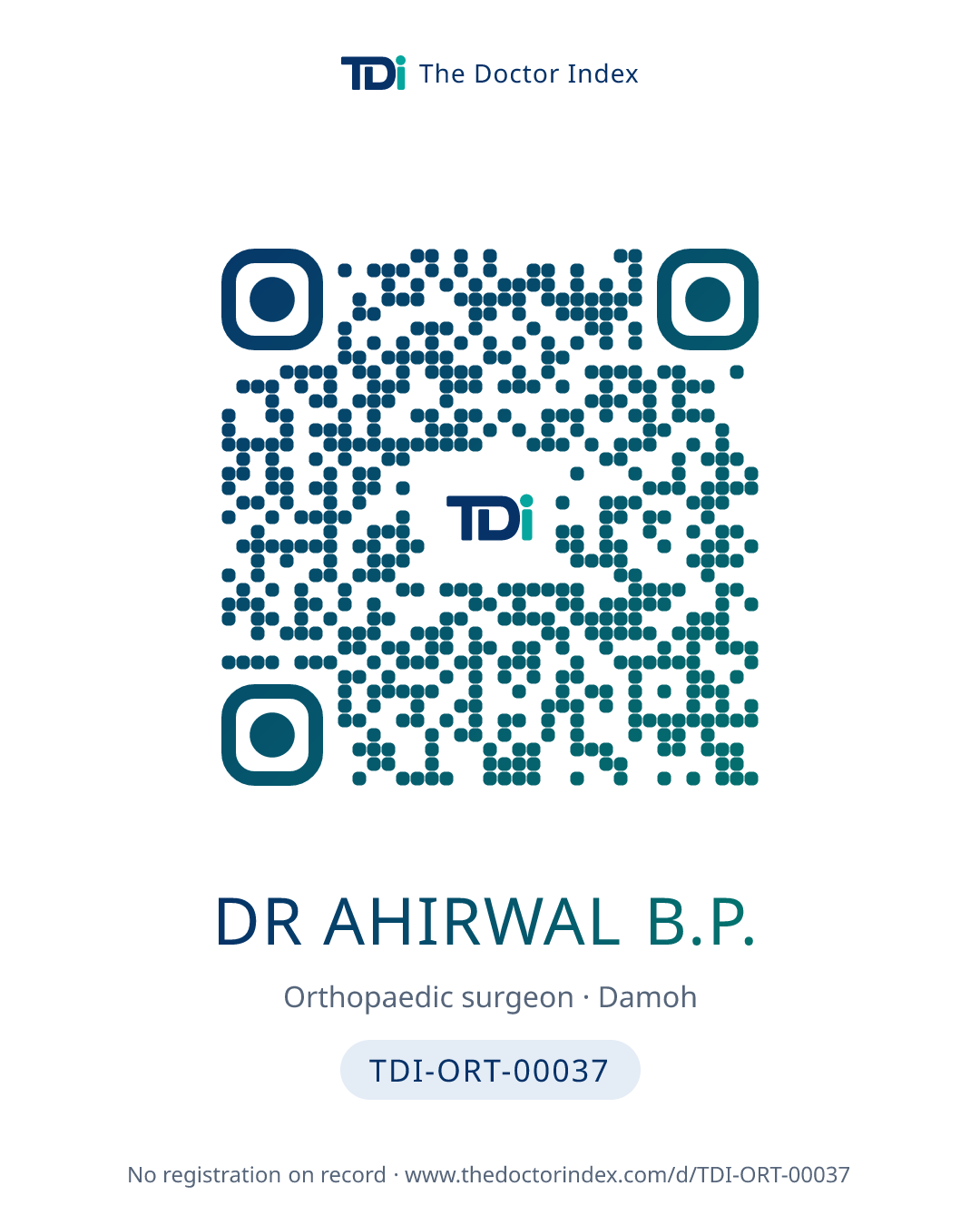 QR card for Dr Ahirwal B.P., TDI-ORT-00037