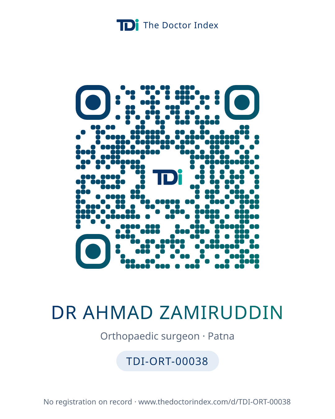 QR card for Dr Ahmad Zamiruddin, TDI-ORT-00038
