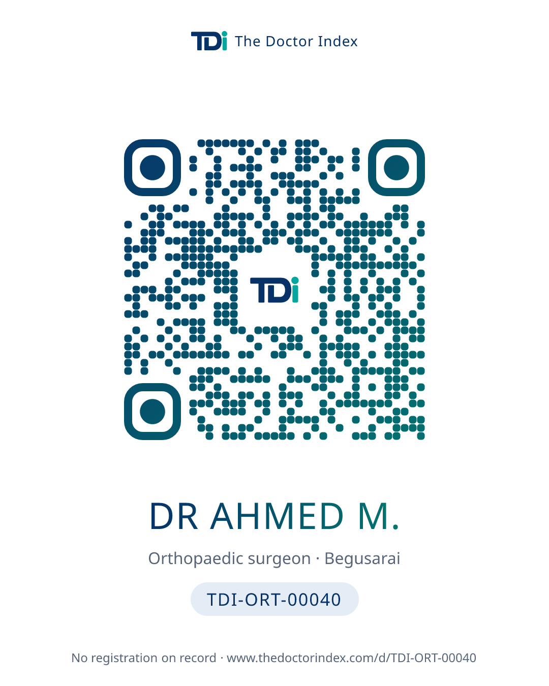 QR card for Dr Ahmed M., TDI-ORT-00040