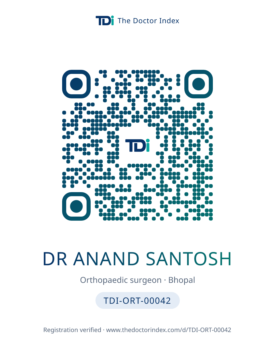 QR card for Dr Anand Santosh, TDI-ORT-00042