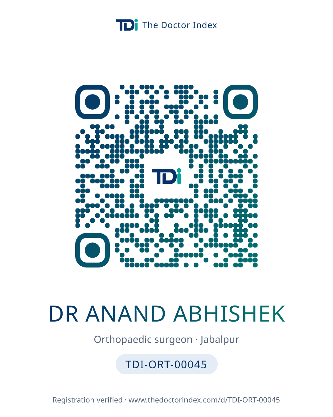 QR card for Dr Anand Abhishek, TDI-ORT-00045