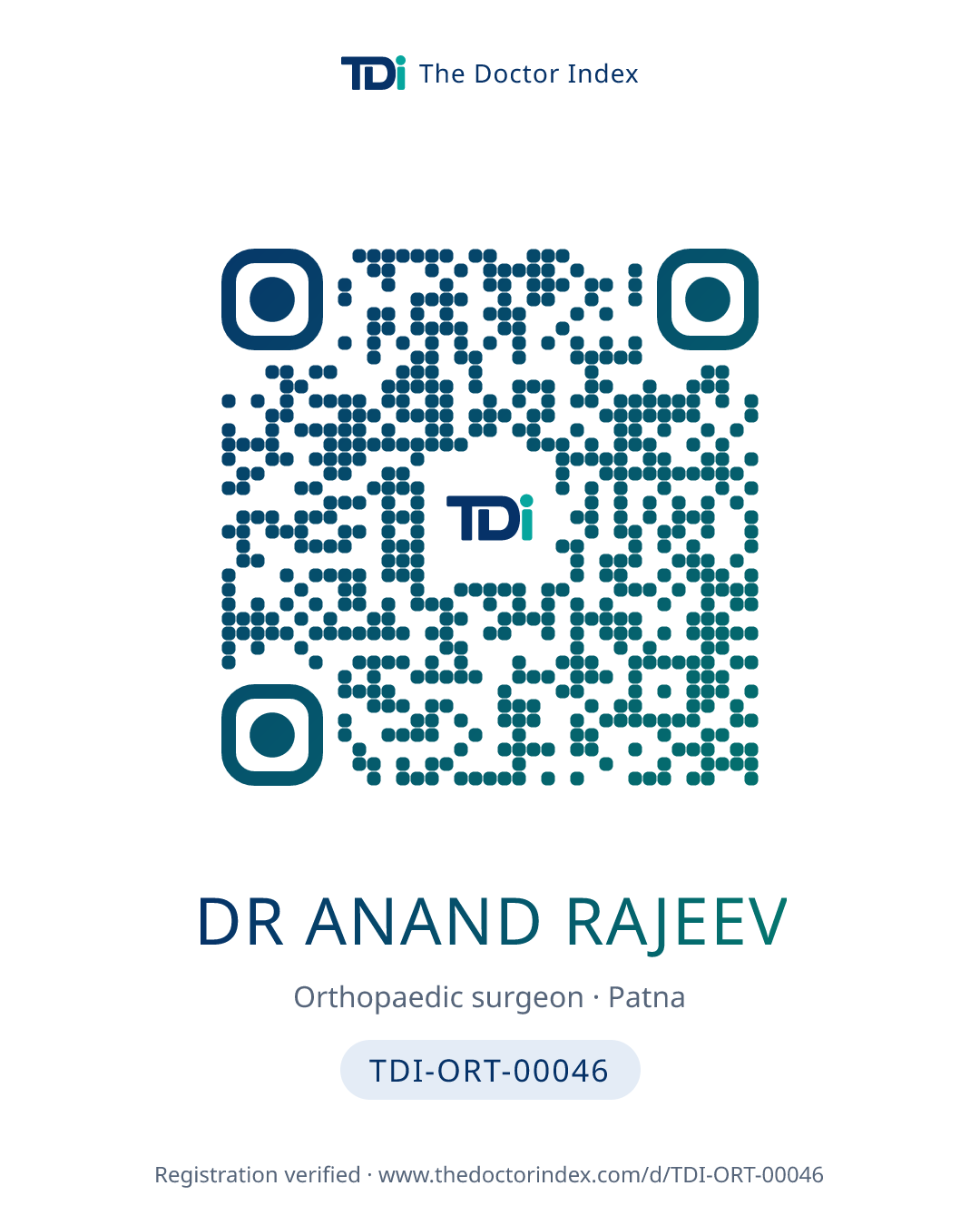 QR card for Dr Anand Rajeev, TDI-ORT-00046