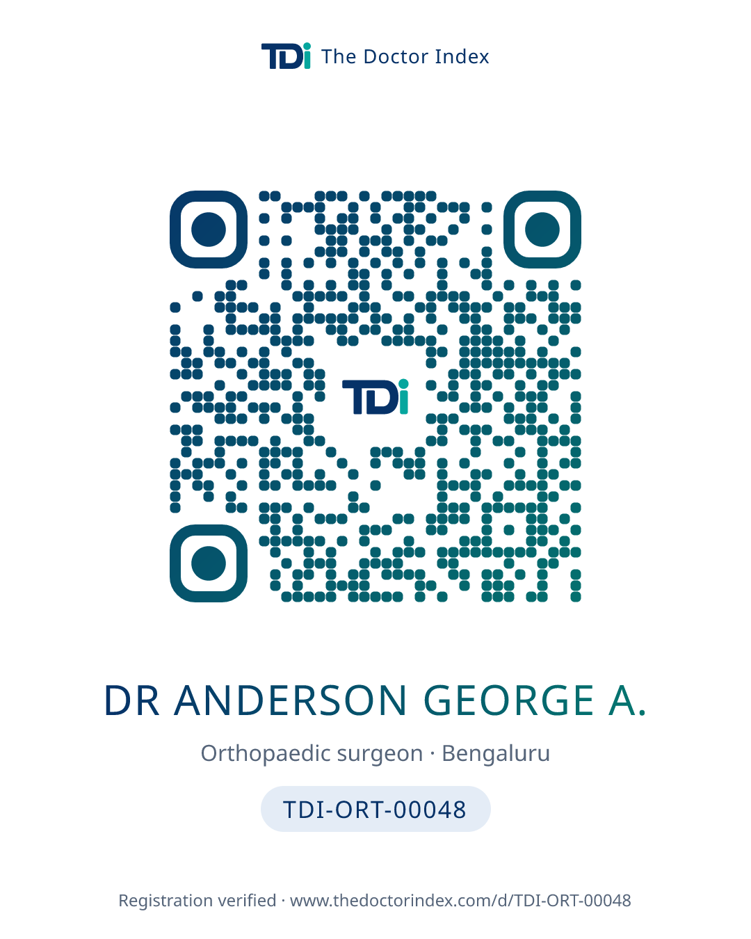 QR card for Dr Anderson George A., TDI-ORT-00048
