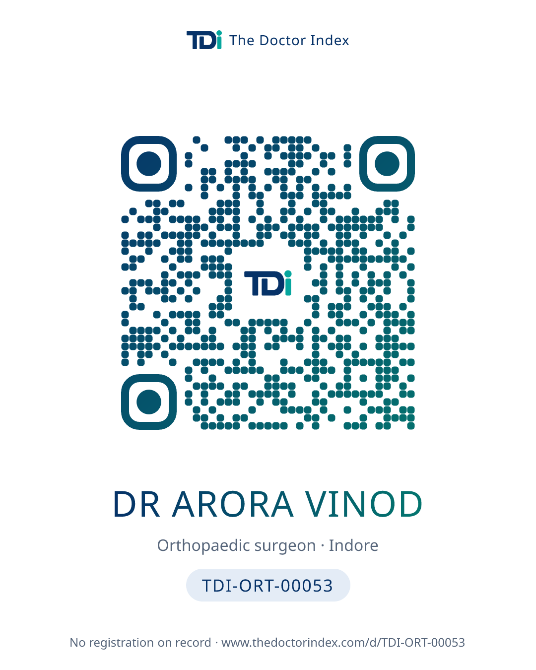 QR card for Dr Arora Vinod, TDI-ORT-00053