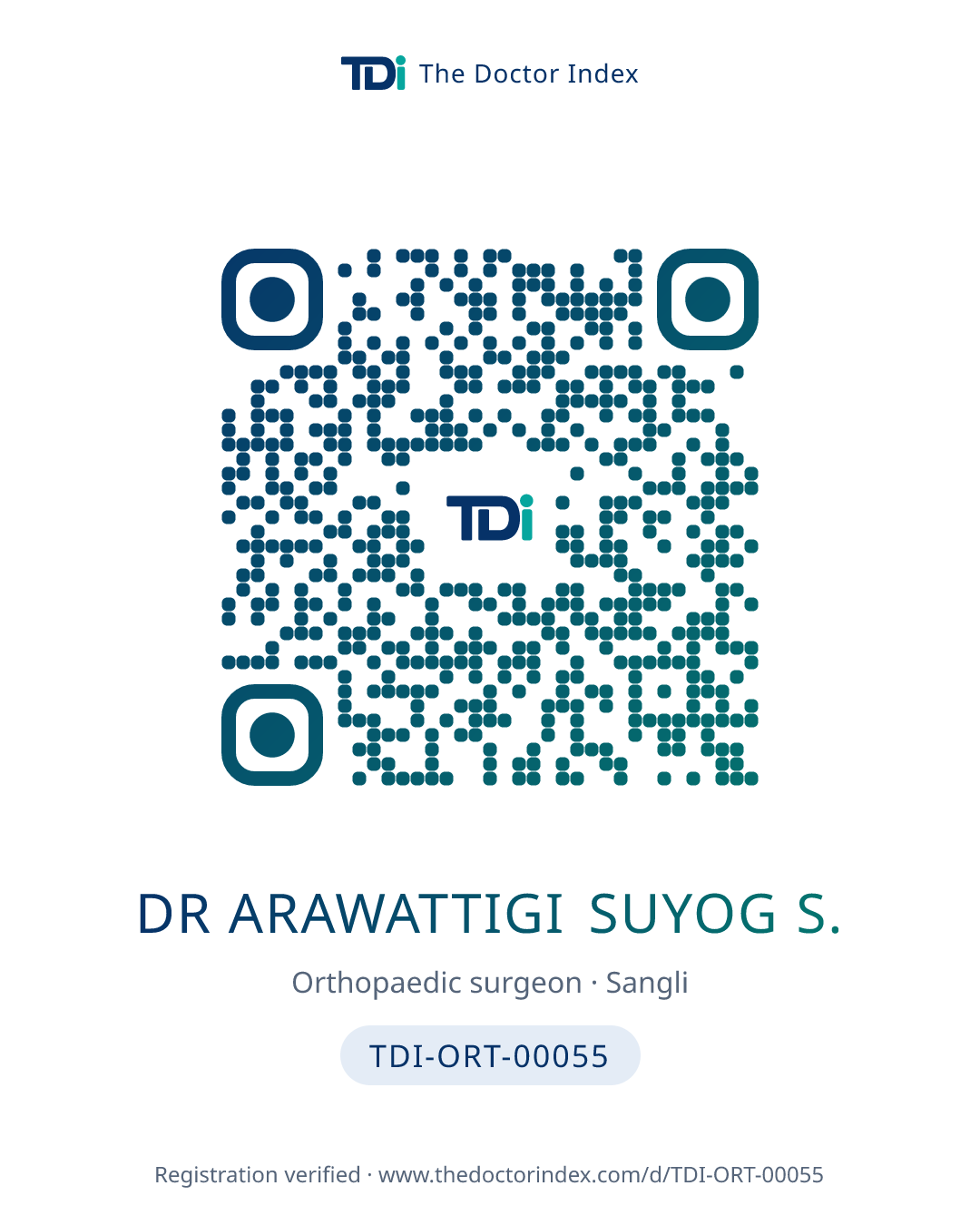 QR card for Dr Arawattigi Suyog S., TDI-ORT-00055