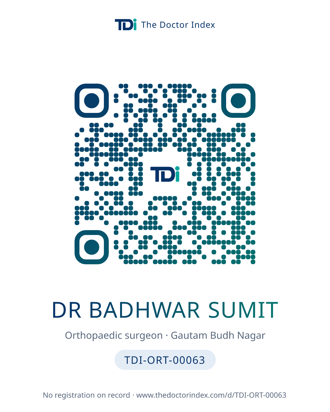 QR card for Dr Badhwar Sumit, TDI-ORT-00063