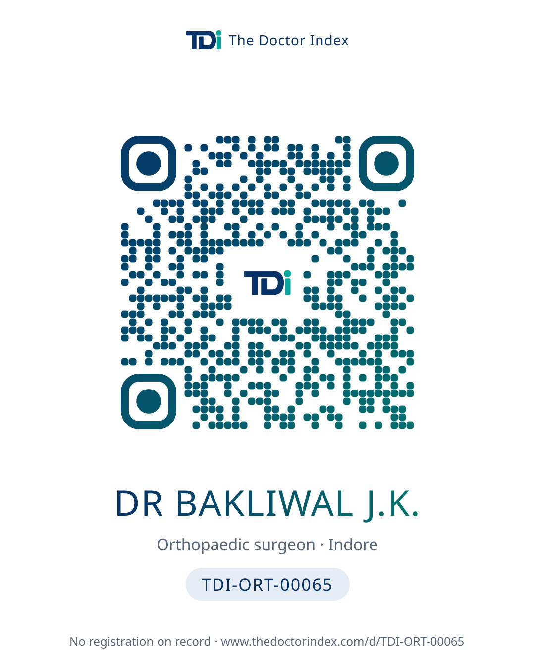 QR card for Dr Bakliwal J.K., TDI-ORT-00065