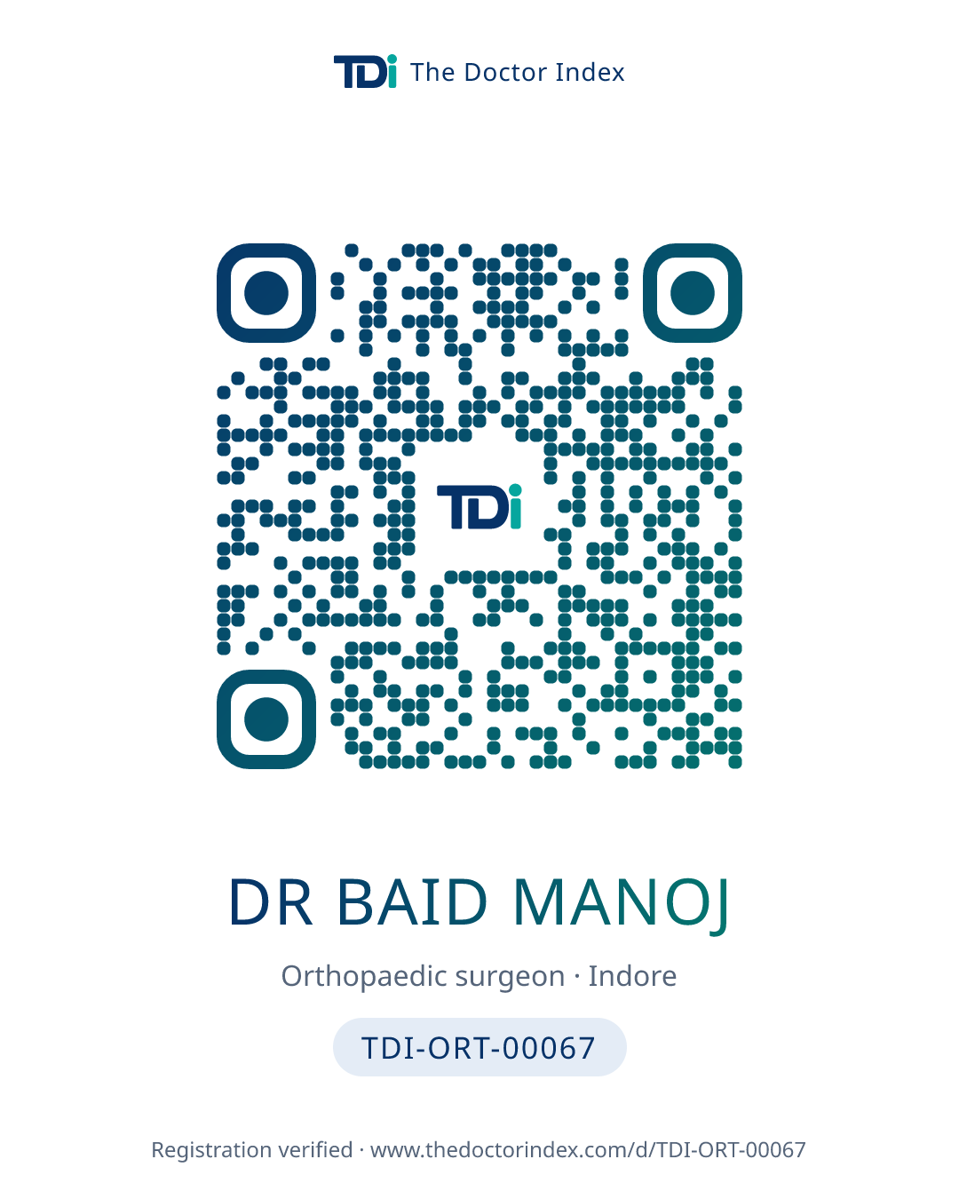 QR card for Dr Baid Manoj, TDI-ORT-00067