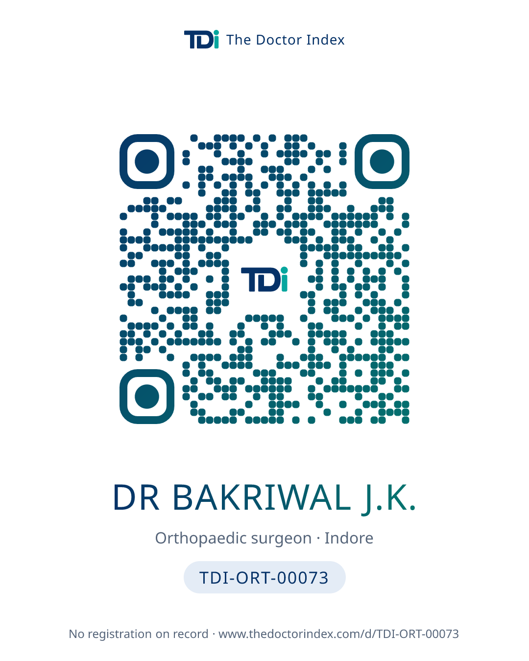 QR card for Dr Bakriwal J.K., TDI-ORT-00073