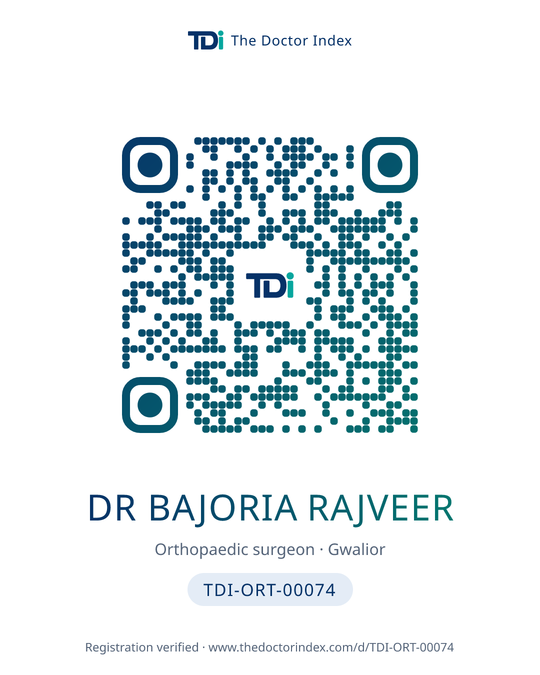 QR card for Dr Bajoria Rajveer, TDI-ORT-00074