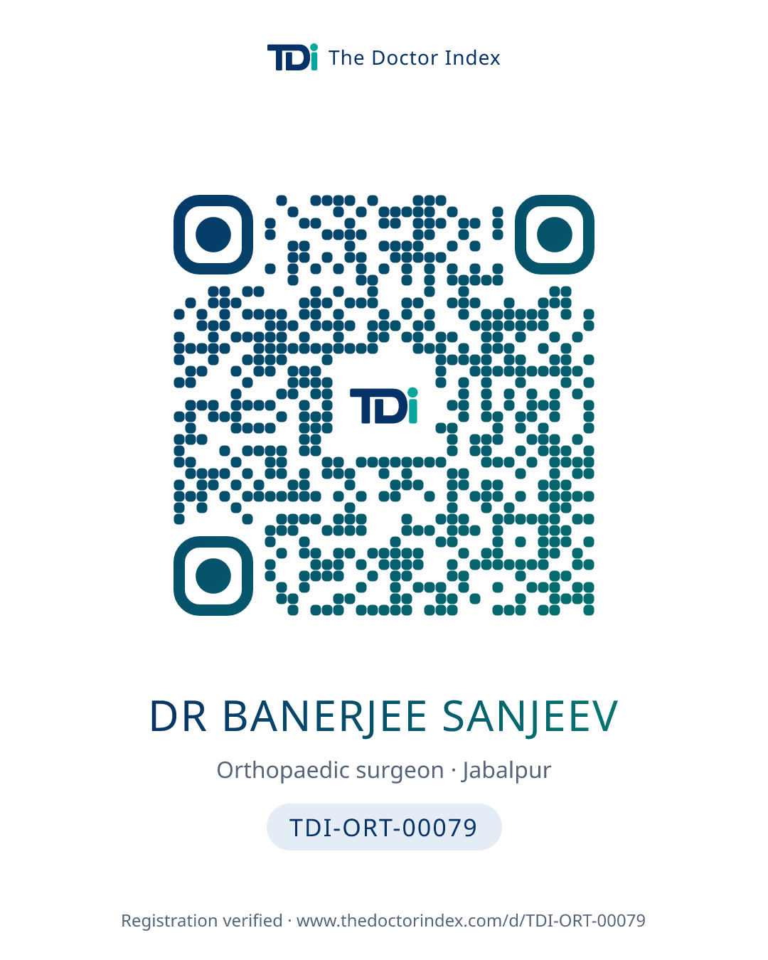QR card for Dr Banerjee Sanjeev, TDI-ORT-00079