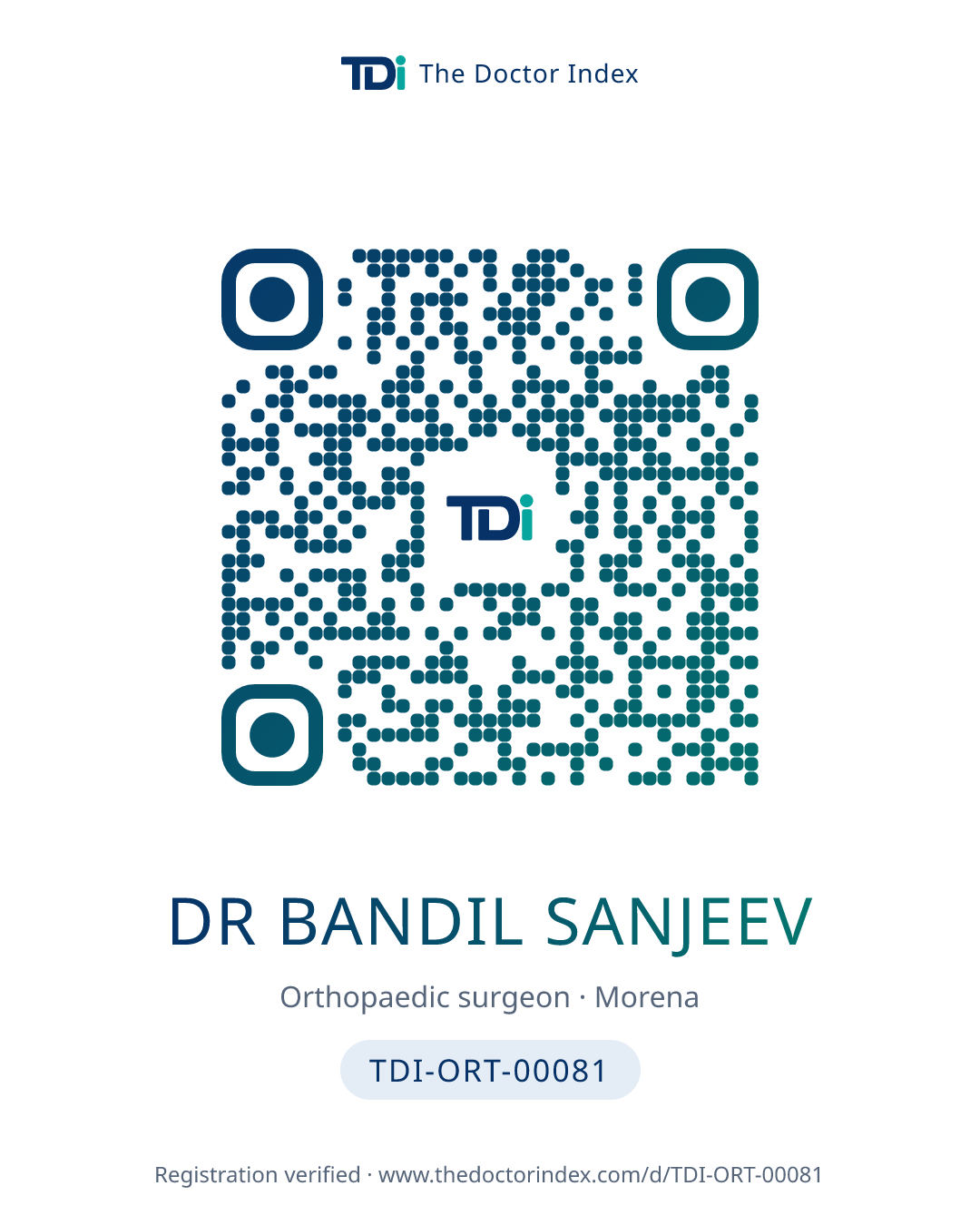 QR card for Dr Bandil Sanjeev, TDI-ORT-00081