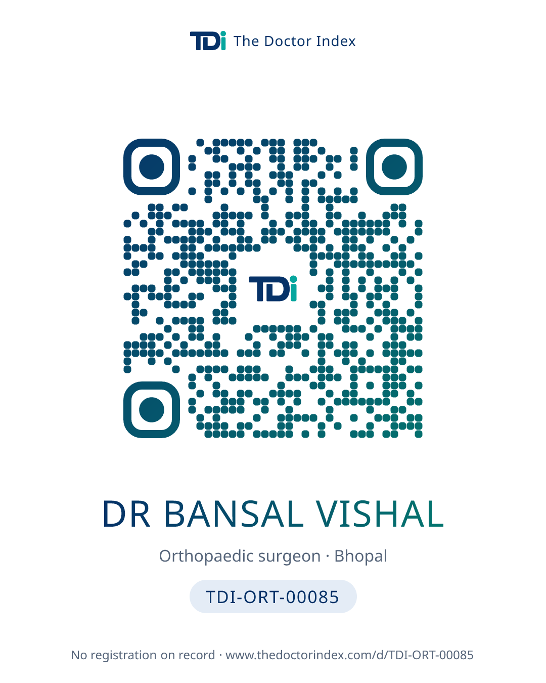 QR card for Dr Bansal Vishal, TDI-ORT-00085