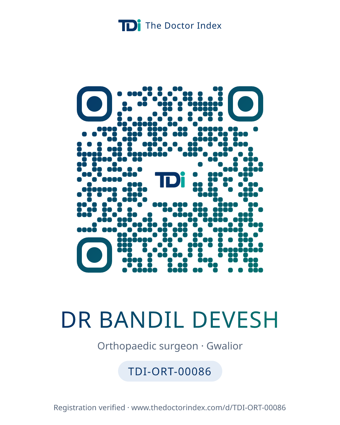 QR card for Dr Bandil Devesh, TDI-ORT-00086