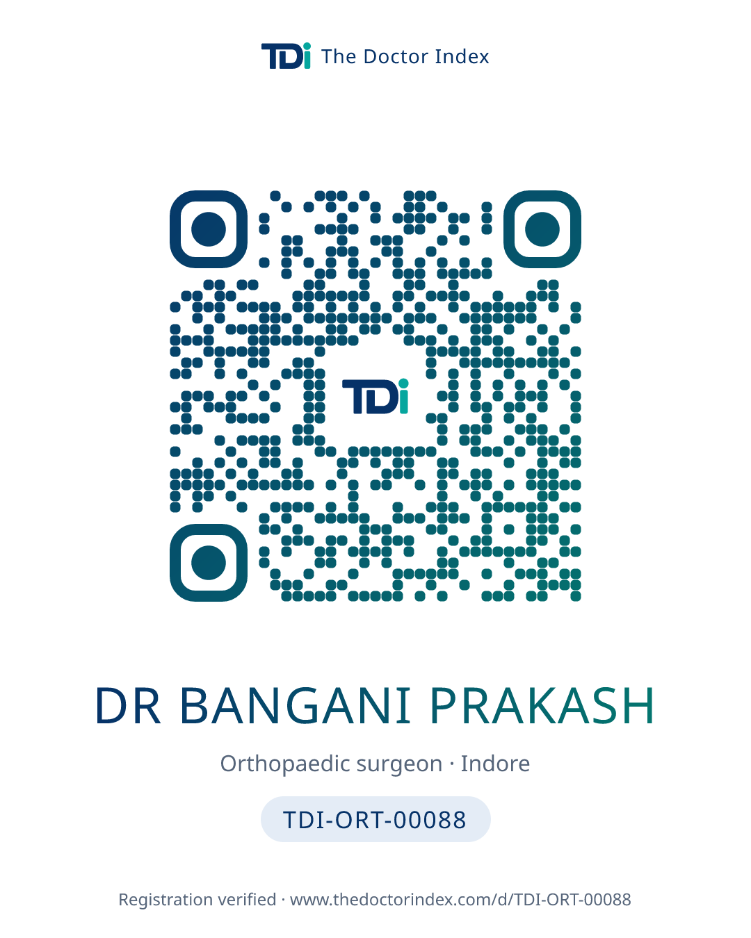QR card for Dr Bangani Prakash, TDI-ORT-00088
